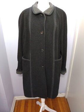 Canvas Wool Blend Winter Coat Size 2X* Mid Length Gray Classic Vintage Outerwear
